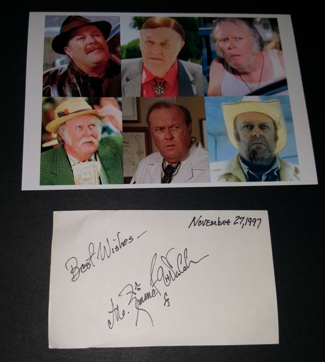 ACTOR M. EMMET WALSH HAND SIGNED CARD AND NICE 5X7" PRINT