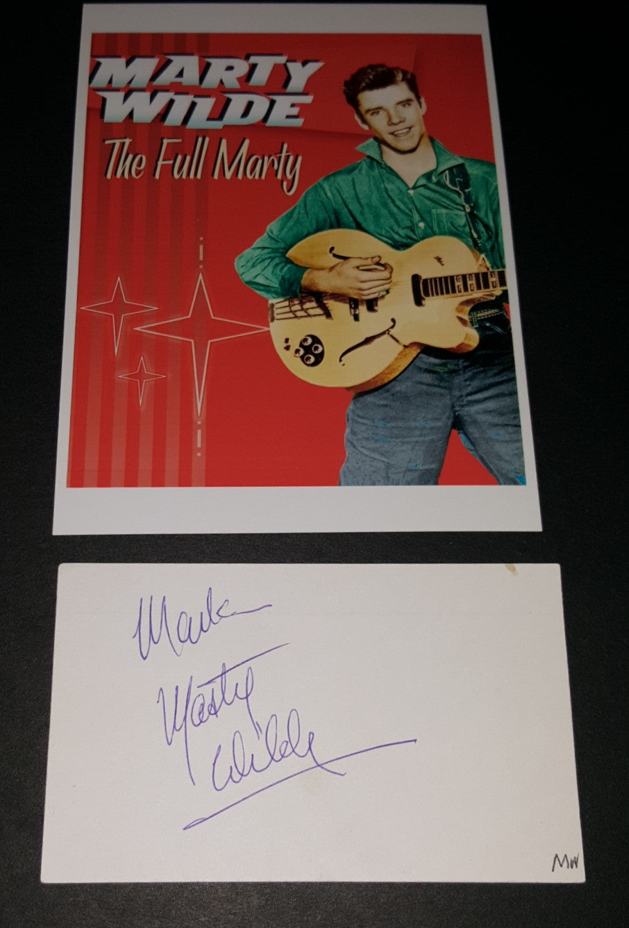 BRITISH POP STAR MARTY WILDE HAND SIGNED CARD AND NICE 5X7" PRINT