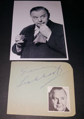 RARE CHARACTER ACTOR GENE LOCKHART HAND SIGNED PAGE AND NICE 5X7" PRINT D.1957