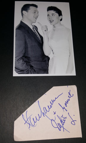 SINGERS MARRIED COUPLE STEVE LAWRENCE & EYDIE GORME (D.2013) DUAL SIGNED PAGE AND NICE 5X7" PRINT