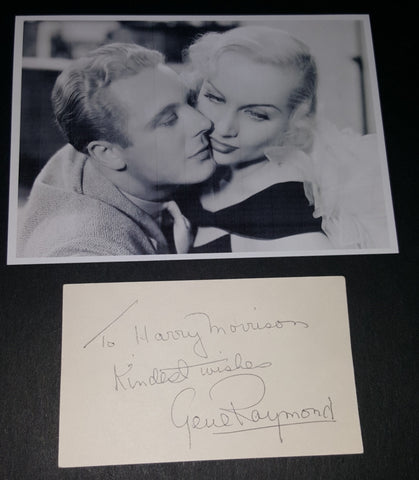 EARLY HOLLYWOOD LEADING MAN GENE RAYMOND HAND SIGNED CARD AND NICE 5X7' PRINT D.1998