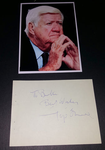 FORMER SPEAKER OF THE HOUSE TIP O'NEILL HAND SIGNED PAGE AND NICE 5X7" PRINT D.1994