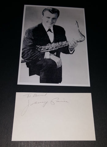 ROCK SAXOPHONIST JOHNNY PARIS (JOHNNY & THE HURRICANES) HAND SIGNED CARD AND NICE 5X7" PRINT D.2006