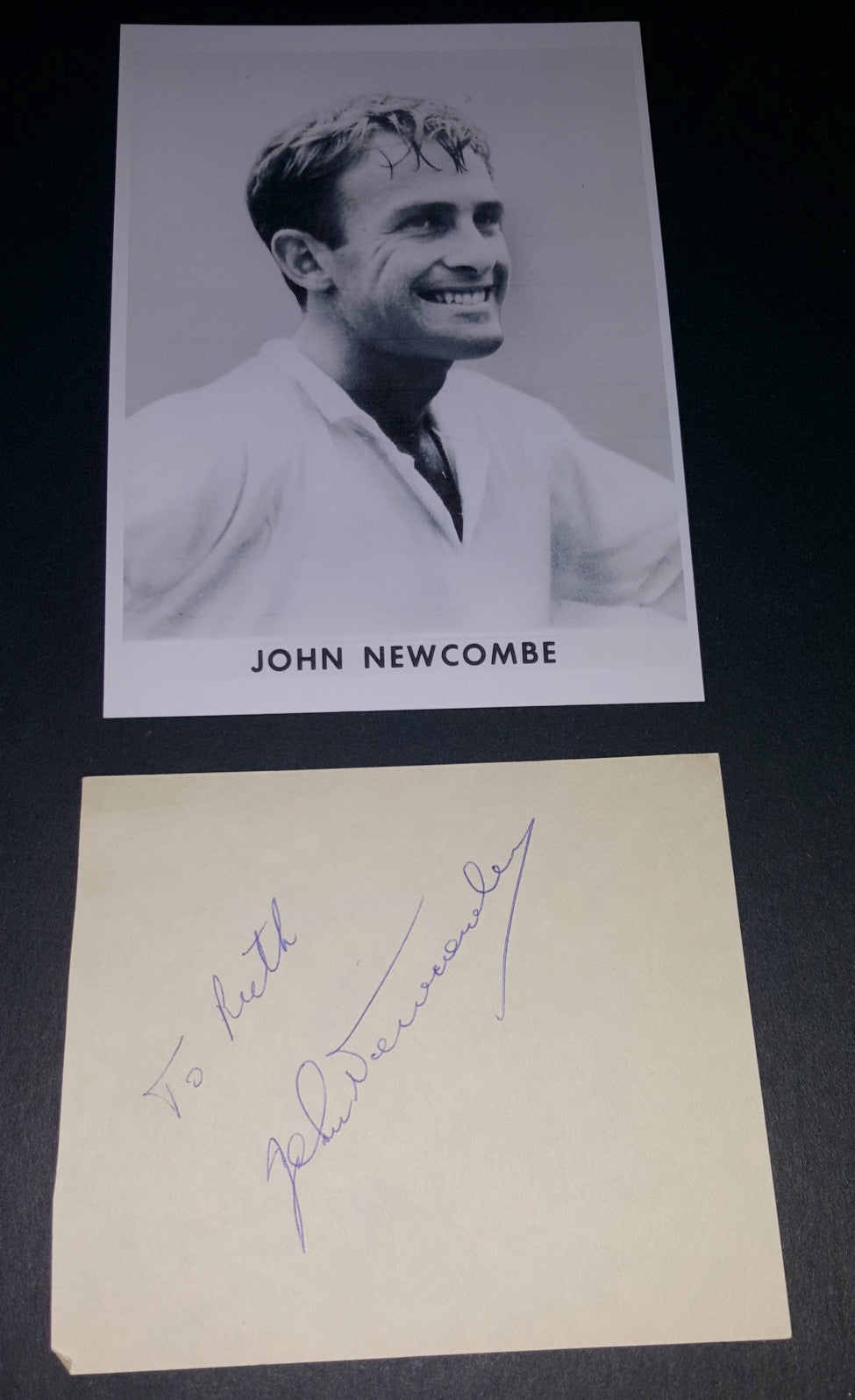 TENNIS LEGEND JOHN NEWCOMBE HAND SIGNED PAGE AND NICE 5X7" PRINT