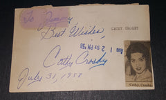 PIN UP ACTRESS CATHY CROSBY (BING'S NIECE) HAND SIGNED VINTAGE CARD AND NICE 5X7" PRINT