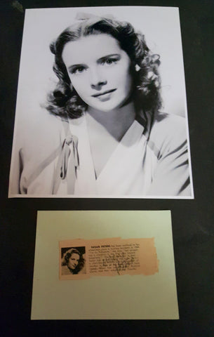 RARE ACTRESS SUSAN PETERS SIGNED CUT AND NICE PRINT D.1952 (ONLY 31 AT TIME OF DEATH)