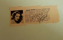 RARE ACTRESS SUSAN PETERS SIGNED CUT AND NICE PRINT D.1952 (ONLY 31 AT TIME OF DEATH)