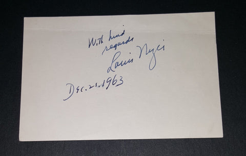 AMERICAN TRIAL LAWYER LOUIS NIZER HAND SIGNED INDEX CARD D.1994