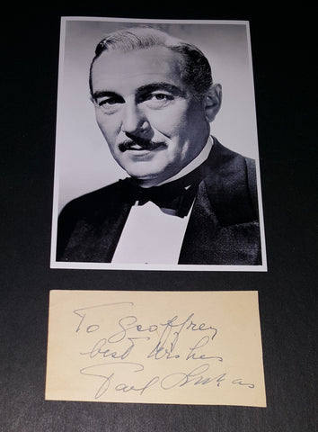 ACTOR PAUL LUKAS HAND SIGNED CARD AND NICE 5X7" PRINT D.1971