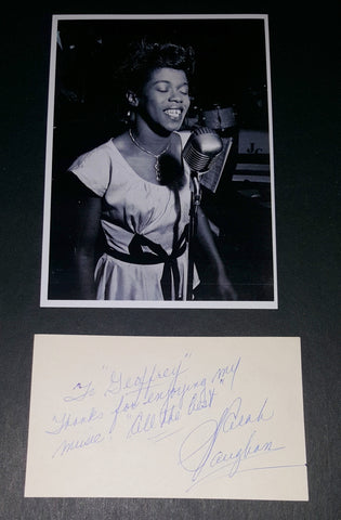 JAZZ LEGEND SARAH VAUGHAN HAND SIGNED CARD AND NICE 5X7" PRINT D.1990