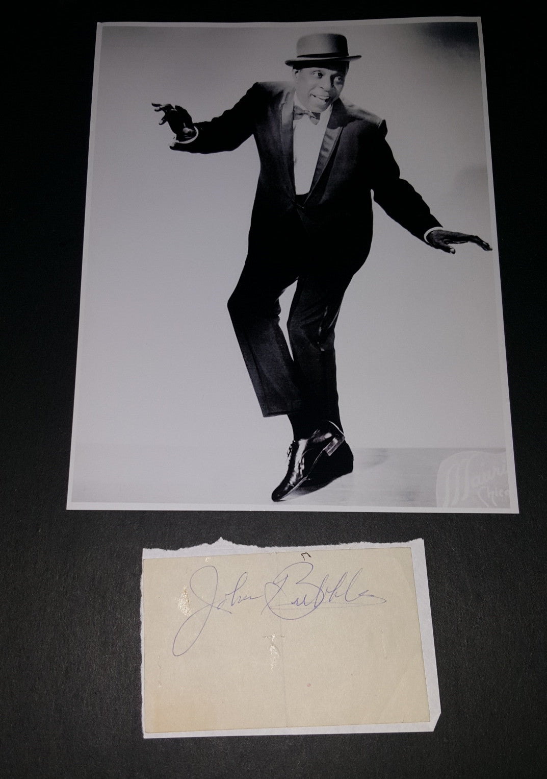 VAUDEVILLE LEGEND JOHN BUBBLES HAND SIGNED CARD AND NICE PRINT D.1986