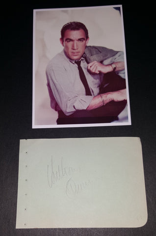 ACTOR ANTHONY QUINN HAND SIGNED PAGE AND NICE 5X7" PRINT VITTORIO GASSMAN SIGNATURE ON REVERSE