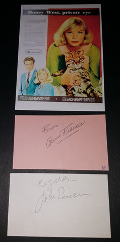 2X "HONEY WEST" AUTOGRAPH LOT ANNE FRANCIS JOHN ERICSON SIGNED CARDS  AND A NICE 5X7" PRINT