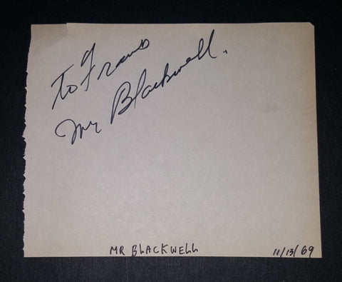 FASHION CRITIC MR. (RICHARD) BLACKWELL HAND SIGNED PAGE D.2008