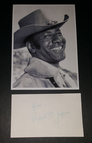 "RAWHIDE" STAR RAYMOND ST. JACQUES HAND SIGNED CARD AND NICE 5X7' PRINT D.1990