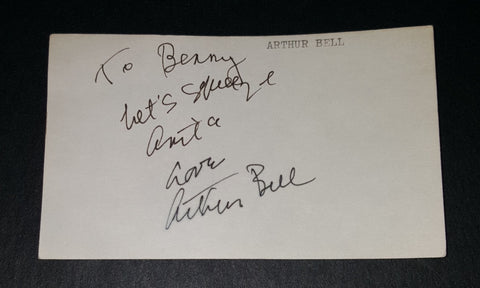 RARE LGBT RIGHTS ACTIVIST ARTHUR BELL HAND SIGNED CARD (WITH FUNNY NOTE ABOUT ANITA BRYANT) D.1984 (ONLY 44 AT TIME OF DEATH)