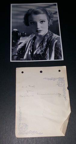 ACTRESS CONSTANCE CUMMINGS HAND SIGNED PAGE AND NICE 5X7" PRINT D.2005