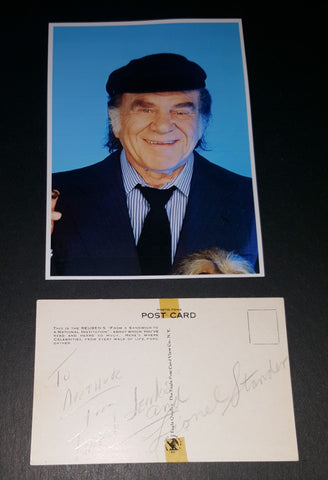 ACTOR LIONEL STANDER HAND SIGNED POSTCARD AND NICE 5X7" PRINT D.1994