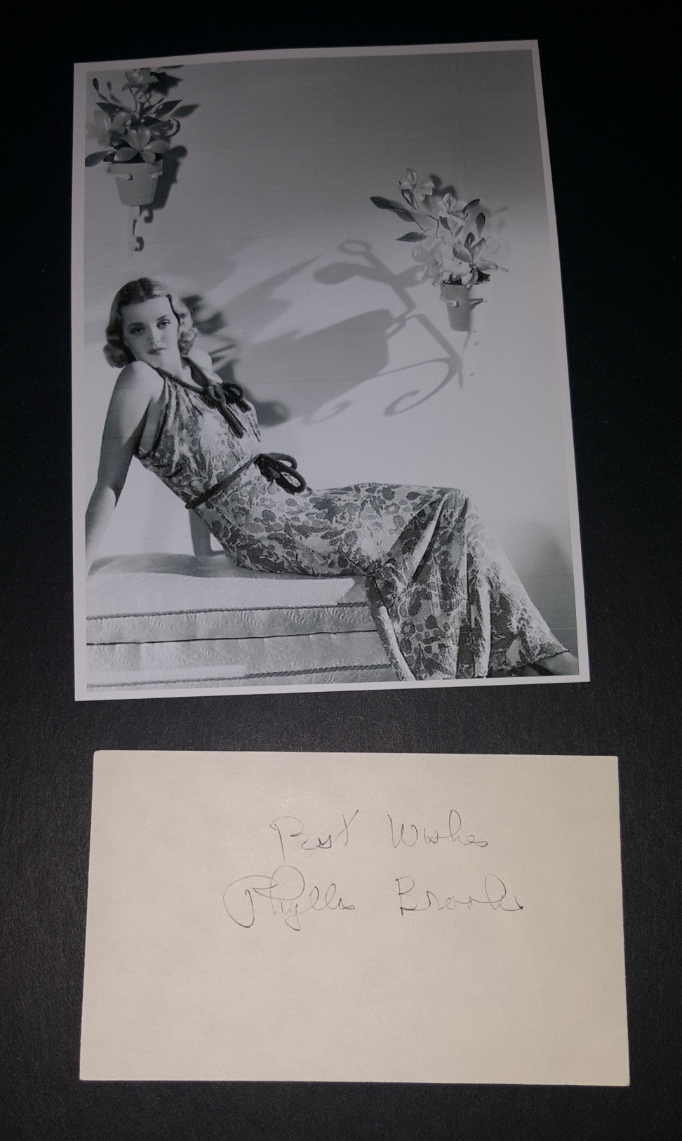 ACTRESS PHYLLIS BROOKS HAND SIGNED CARD AND NICE 5X7" PRINT D.1995