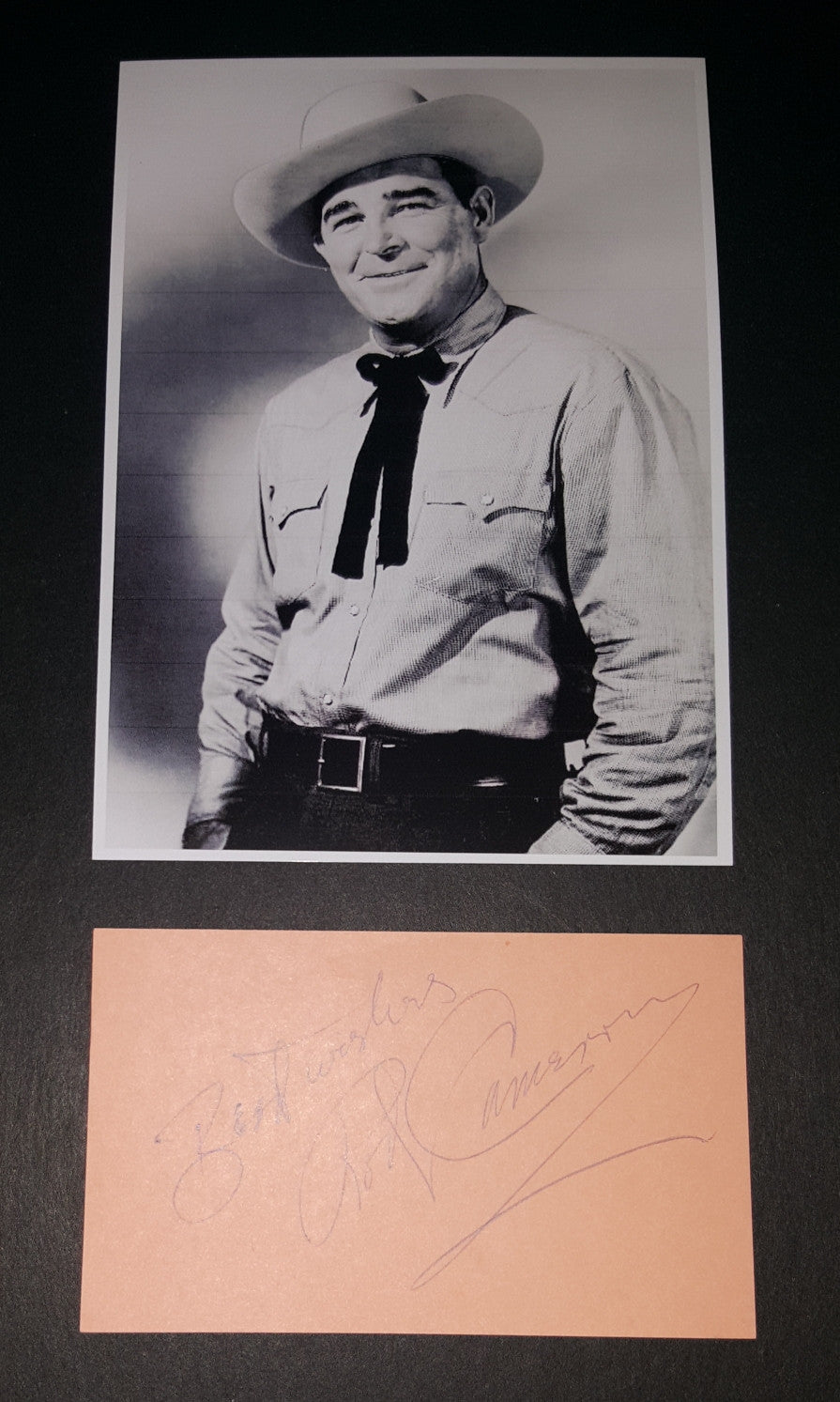 ACTOR ROD CAMERON HAND SIGNED CARD AND NICE 5X7" PRINT D.1983