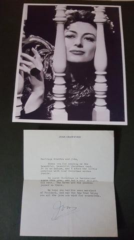 ACTRESS JOAN CRAWFORD HAND SIGNED NOTE ON PERSONAL STATIONARY AND NICE PRINT