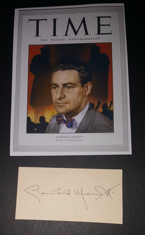 COMPOSER GIAN CARLO MENOTTI HAND SIGNED CARD AND NICE 5X7" PRINT D.2007