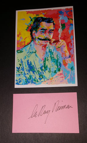 ARTIST LEROY NIEMAN HAND SIGNED CARD AND NICE 5X7" PRINT OF A SELF PORTRAIT