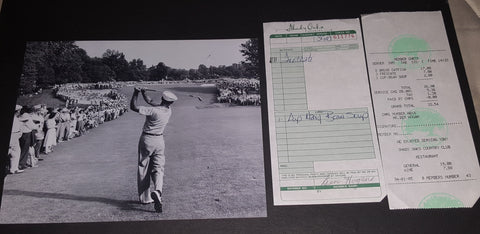 GOLF LEGEND BEN HOGAN HAND SIGNED COUNTRY CLUB GUEST CHECK WITH RECEIPT AND NICE 8X10" PHOTO D.1997