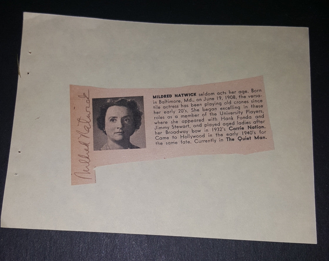 CHARACTER ACTRESS MILDRED NATWICK HAND SIGNED CUT ON AN ALBUM PAGE D.1994