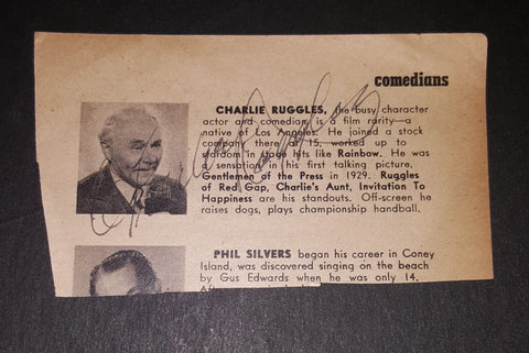 LONG TIME CHARACTER CHARLIE RUGGLES HAND SIGNED CUT SIGNATURE D.1970