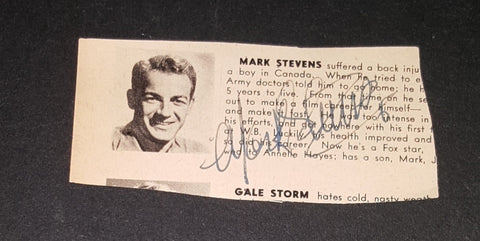 FILM NOIR ACTOR MARK STEVENS HAND SIGNED CUT SIGNATURE D.1994