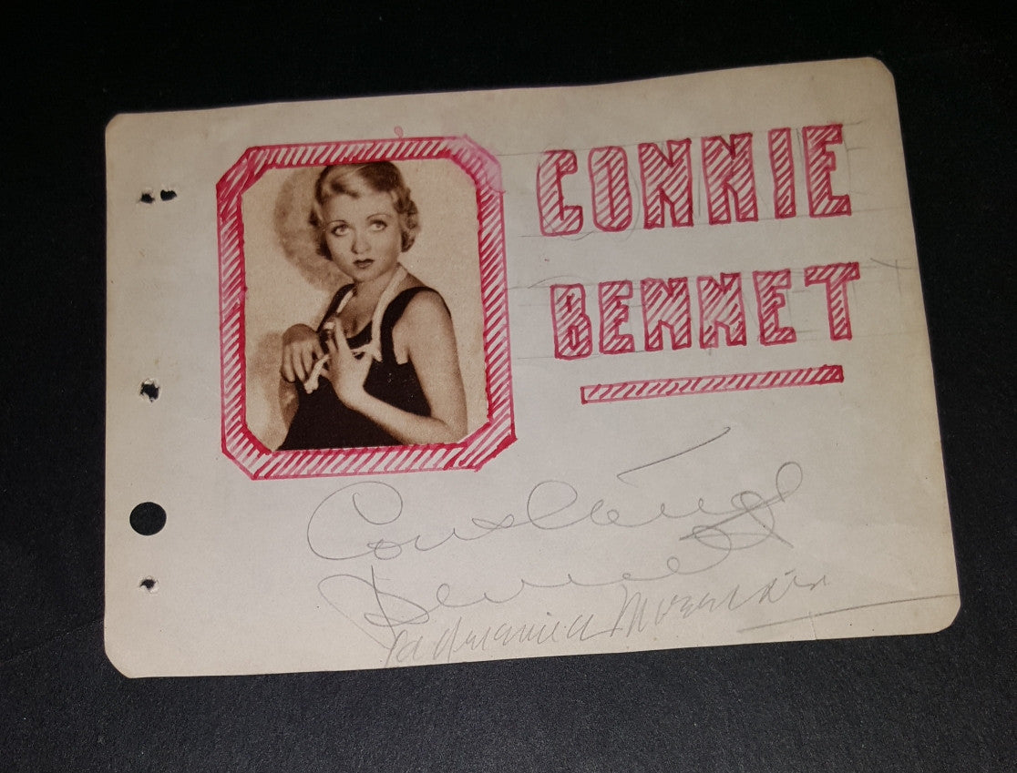 RARE EARLY HOLLYWOOD STAR CONSTANCE BENNETT HAND SIGNED PAGE D.1965