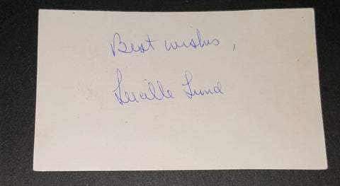 EARLY HOLLYWOOD BEAUTY LUCILLE LUND HAND SIGNED INDEX CARD D.2002