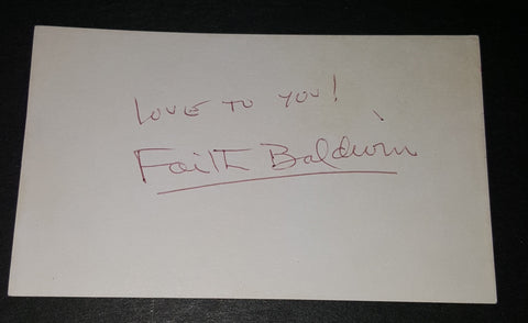 ROMANCE AUTHOR FAITH BALDWIN HAND SIGNED INDEX CARD D.1978