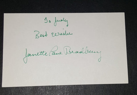 ACTRESS (JANETTE) LANE BRADBURY HAND SIGNED CARD