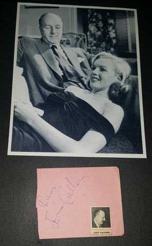 RARE ACTOR LOUIS CALHERN SIGNED PAGE AND NICE PRINT W/ MARILYN MONROE D.1956