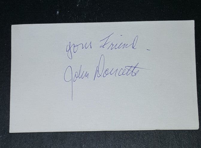 "TRUE GRIT" ACTOR JOHN DOUCETTE HAND SIGNED CARD D.1994