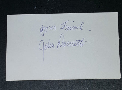 "TRUE GRIT" ACTOR JOHN DOUCETTE HAND SIGNED CARD D.1994