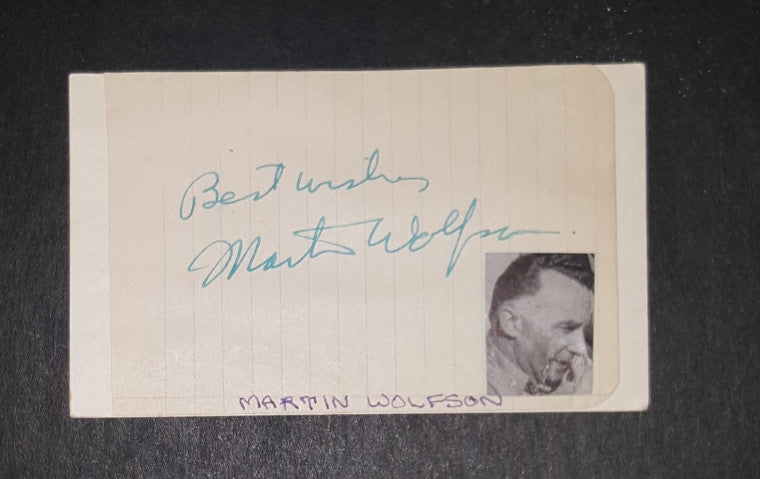 MINOR CHARACTER ACTOR MARTIN WOLFSON HAND SIGNED CARD D.1973