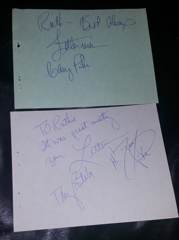 3X POP SINGING GROUP "THE LETTERMAN" AUTOGRAPHS ONE PAGE GARY PIKE THE SECOND PAGE SIGNED BY DONNY PIKE AND TONY BUTALA