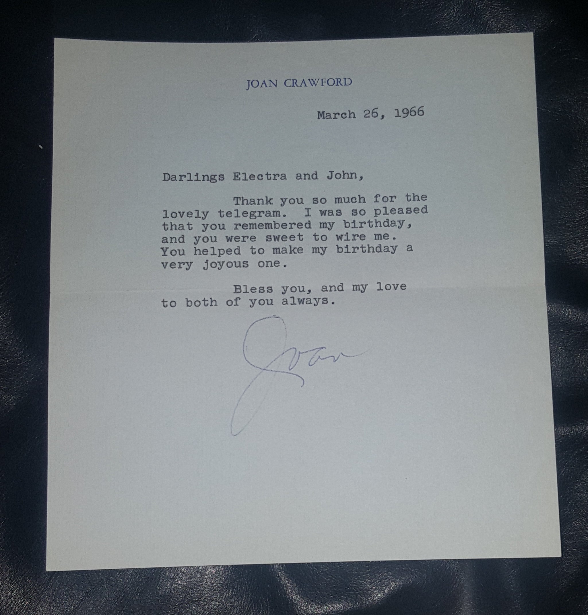 GREAT ACTRESS JOAN CRAWFORD HAND SIGNED 1966 TLS TYPED LETTER HAND SIG ...