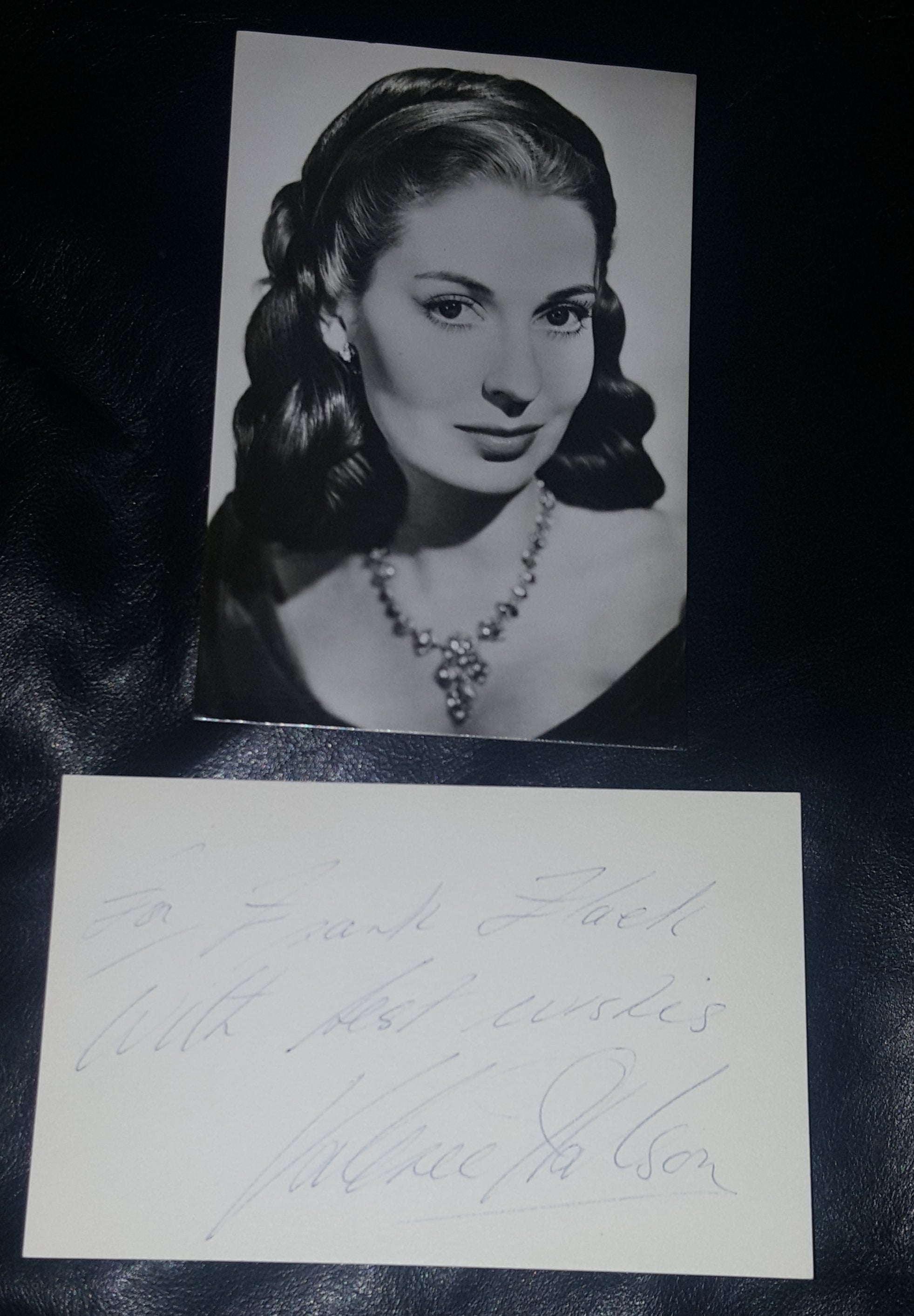 ACTRESS VALERIE HOBSON HAND SIGNED CARD "BRIDE OF FRANKENSTEIN" AND POSTCARD D.1998