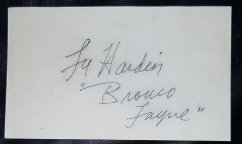 "BRONCO" ACTOR TY HARDIN HAND SIGNED CARD RIP