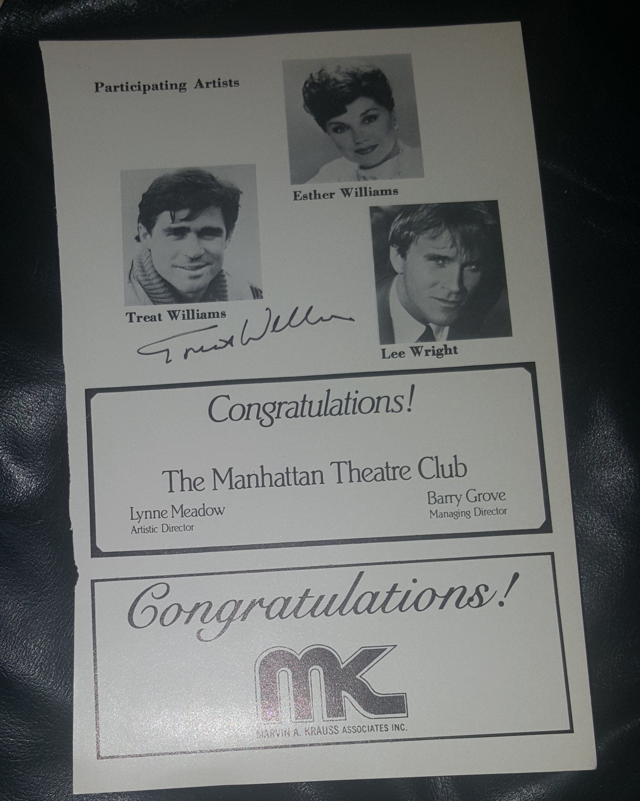 PROGRAM PAGE SIGNED BY ACTOR TREAT WILLIAMS