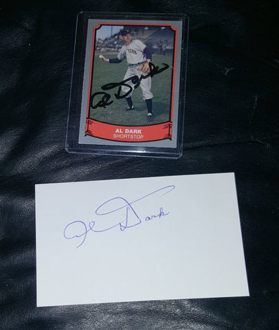BASEBALL GREAT AL DARK HAND SIGNED BASEBALL CARD AND A HAND SIGNED 3X5 INDEX CARD D.2014