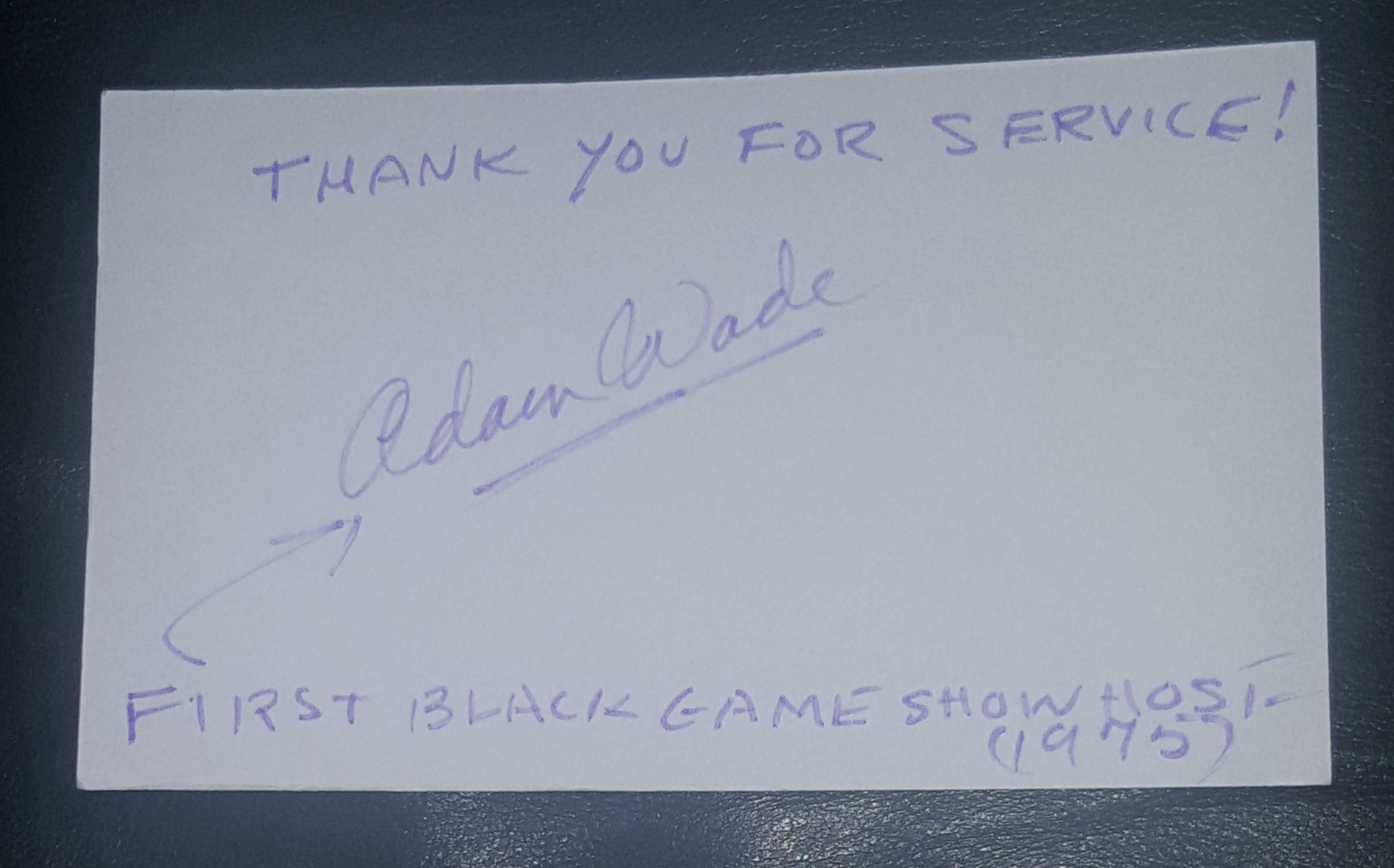 SINGER ACTOR ADAM WADE HAND SIGNED CARD FIRST AFRICAN AMERICAN GAME SHOW HOST