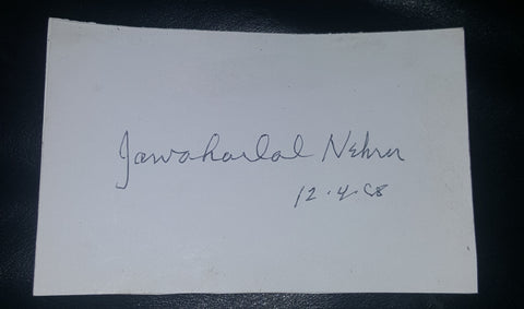 RARE INDIA'S FIRST PRIME MINISTER JAWAHARLAL NEHRU HAND SIGNED CARD D.1964
