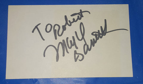 STAR TREK'S NURSE CHAPEL MAJEL BARRETT HAND SIGNED CARD WIFE OF GENE RODDENBERRY D.2008