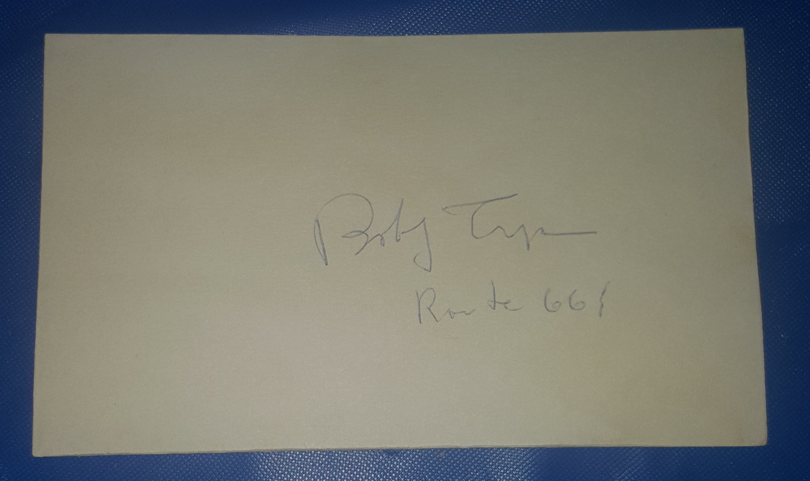 ACTOR SINGER BOBBY TROUP HAND SIGNED CARD D.1999 ROUTE 66