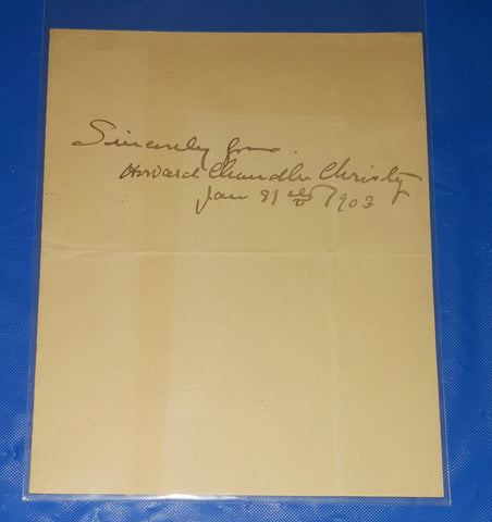 RARE ARTIST HOWARD CHANDLER CHRISTY (CREATOR OF THE CHRISTY GIRL) HAND SIGNED PAGE D.1952